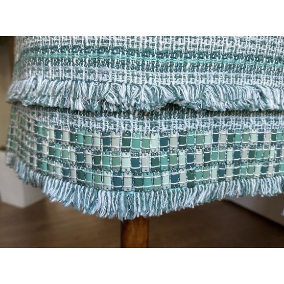 Tory Burch Nora Skirt Size 8 Green White Tweed Fringe Trim Designer Women's - Picture 2 of 12